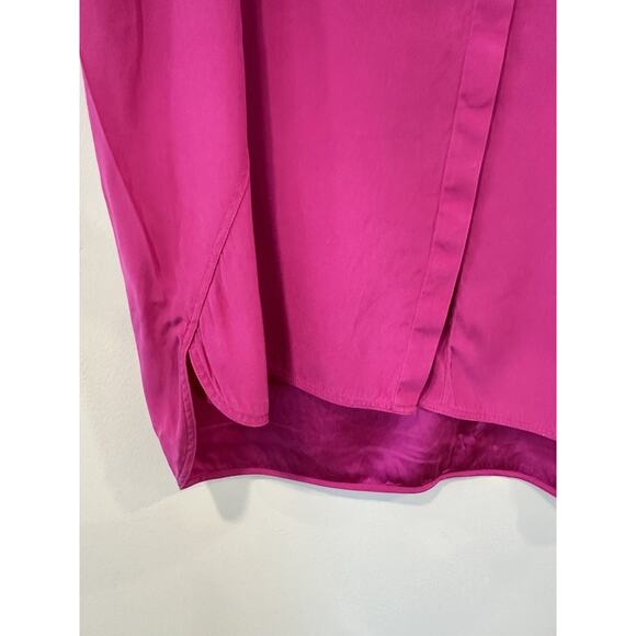 LAFAYETTE 148 Hot Pink Magenta 100% Silk Satin Collared Button-Up Top 16 2174 - Picture 3 of 7